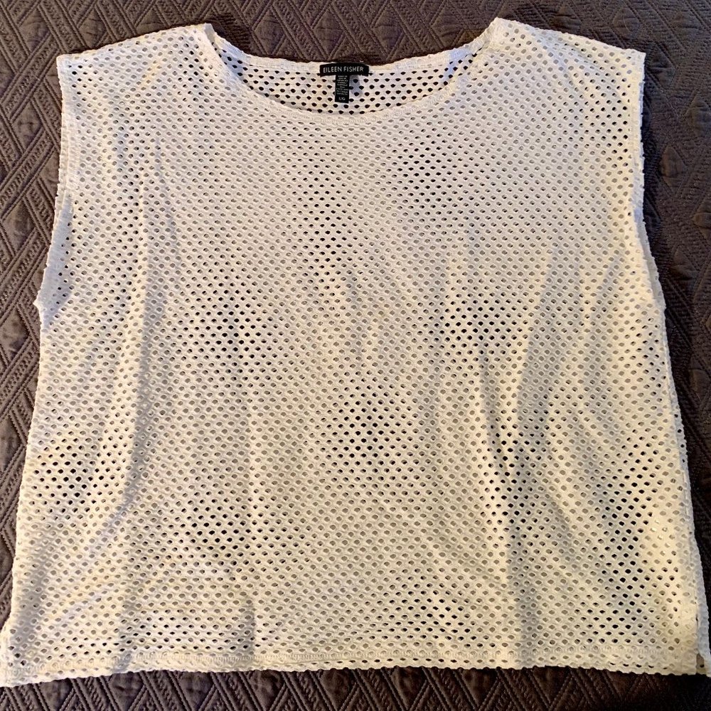 White Eileen Fisher Eyelet Cropped Tunic